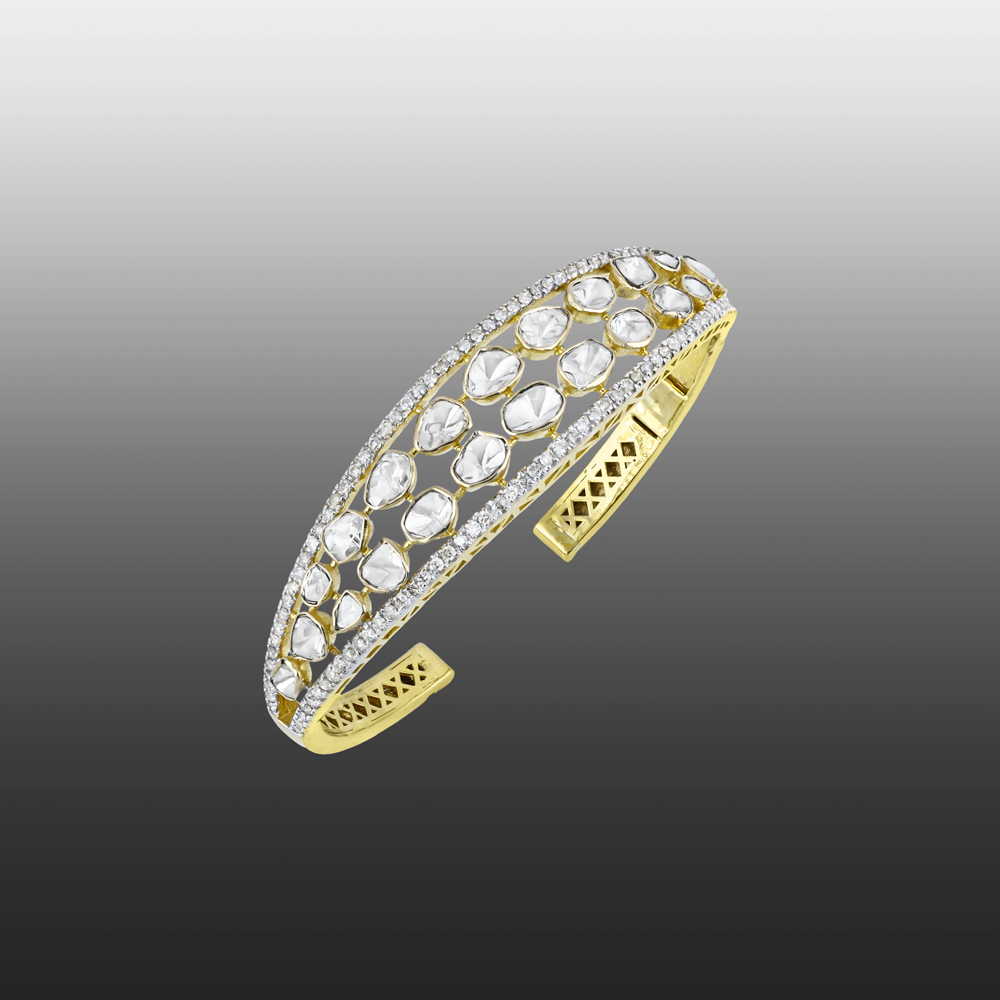 Polki Cuff with Diamond Frame and Open Design for Versatility